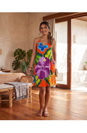Hand Painted Rayon Halter Mini Dress